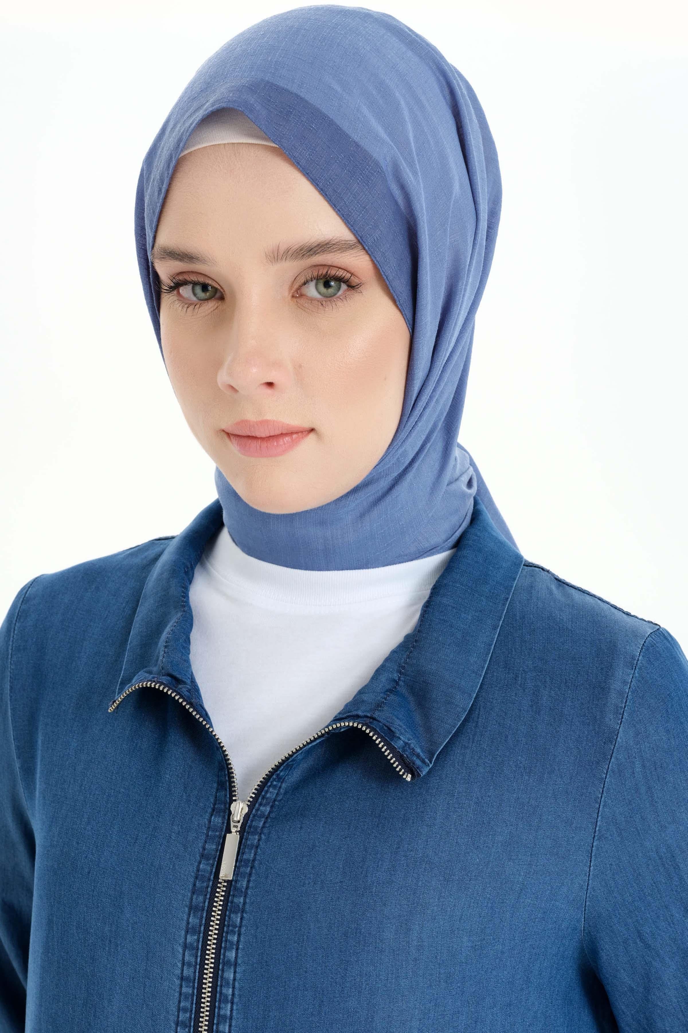 Kenar Şeritli Jakar Şal - İndigo TUGBA