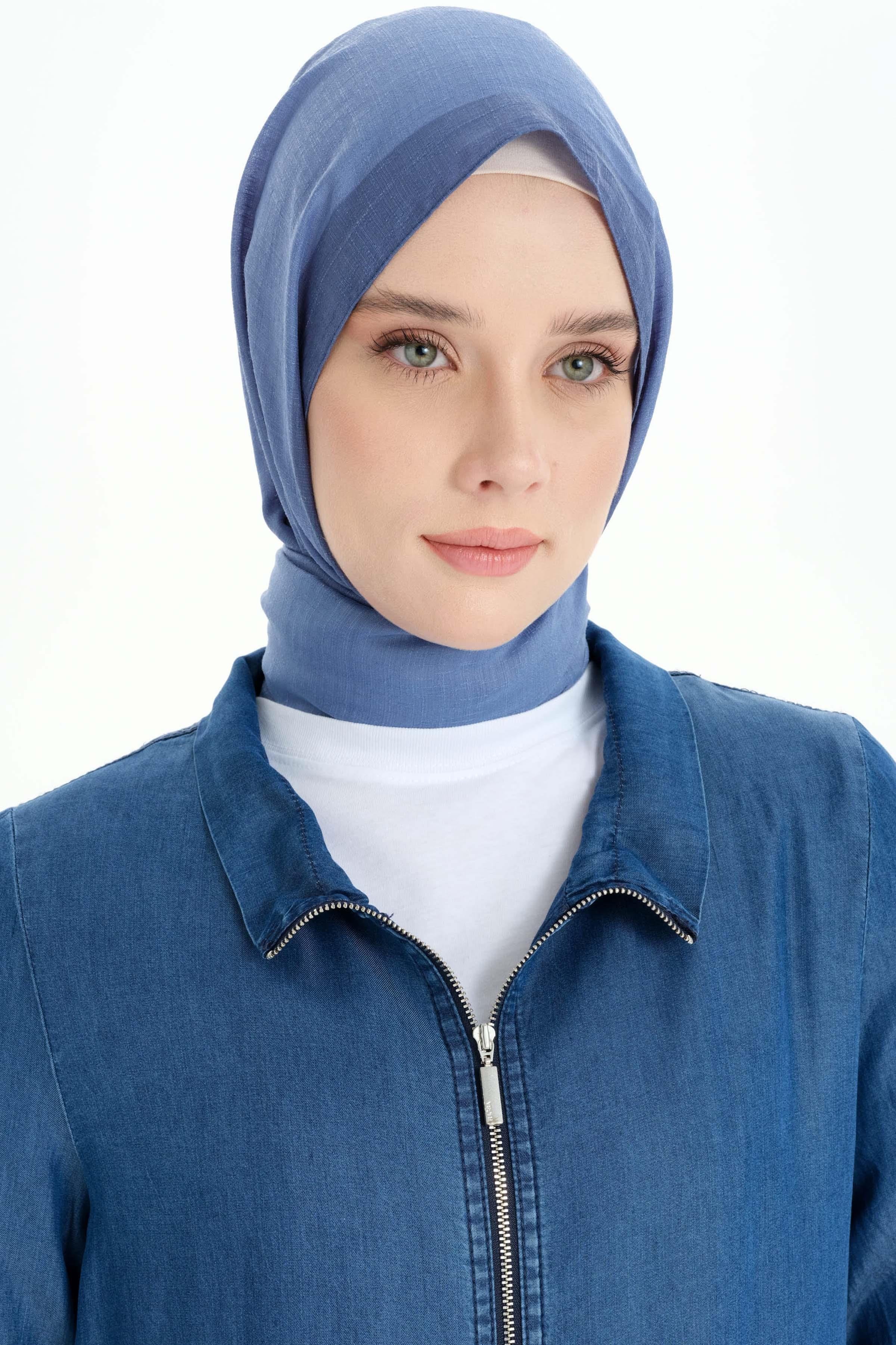 Kenar Şeritli Jakar Şal - İndigo TUGBA