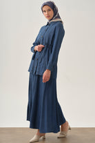 Parçalı Etek - İndigo TUGBA