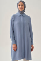 Patı Pile Detaylı Tunik - Açık Mavi TUGBA