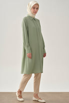 Patı Pile Detaylı Tunik - Su Yeşili TUGBA