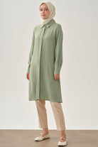 Patı Pile Detaylı Tunik - Su Yeşili TUGBA