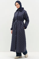 Peluş Detaylı Kapitone Manto - İndigo TUGBA