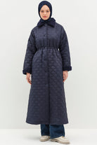 Peluş Detaylı Kapitone Manto - İndigo TUGBA