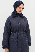 Peluş Detaylı Kapitone Manto - İndigo TUGBA