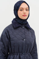 Peluş Detaylı Kapitone Manto - İndigo TUGBA