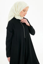 Pile Detaylı Asimetrik Kesim Tunik - Siyah TUGBA