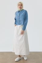 Pile Detaylı Cepli Etek - Ekru TUGBA