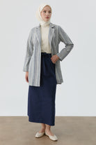 Pile Detaylı Cepli Etek - Lacivert TUGBA