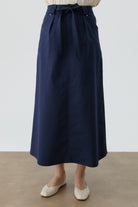 Pile Detaylı Cepli Etek - Lacivert TUGBA