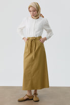Pile Detaylı Cepli Etek - Olive TUGBA