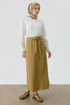 Pile Detaylı Cepli Etek - Olive TUGBA