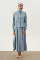 Pile Detaylı Gömlek Etek Takım - Aqua TUGBA