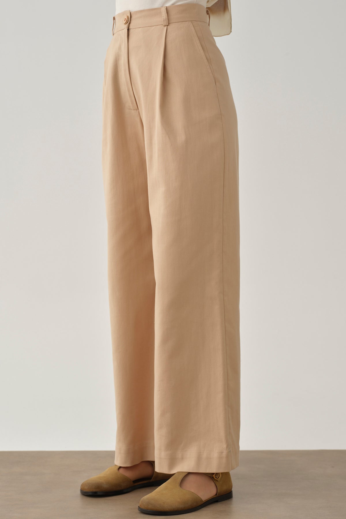 Pile Detaylı Pantolon - Bej TUGBA