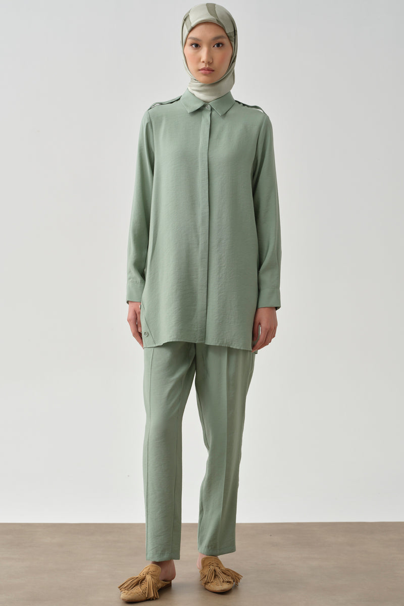 Pile Detaylı Pantolon - Mint TUGBA