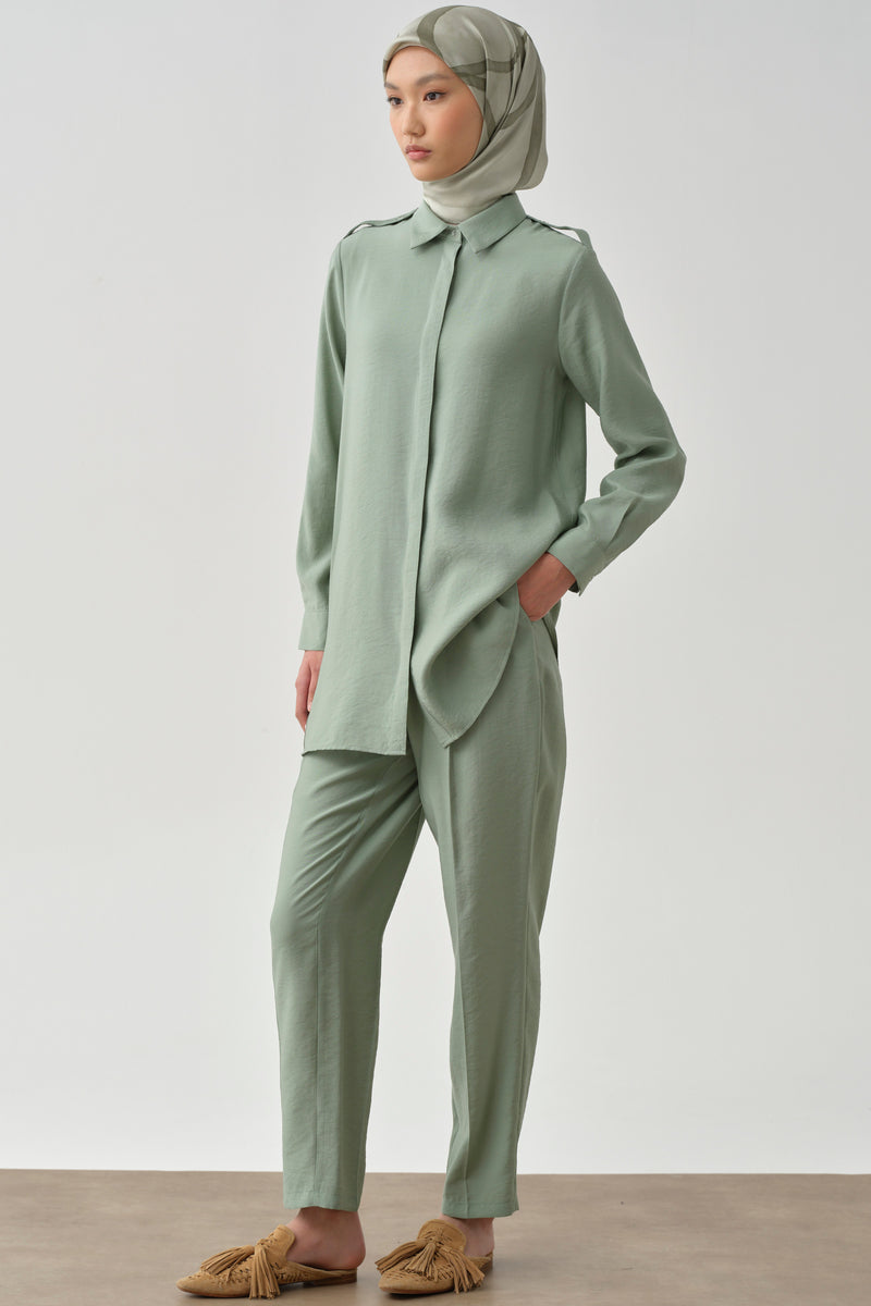 Pile Detaylı Pantolon - Mint TUGBA