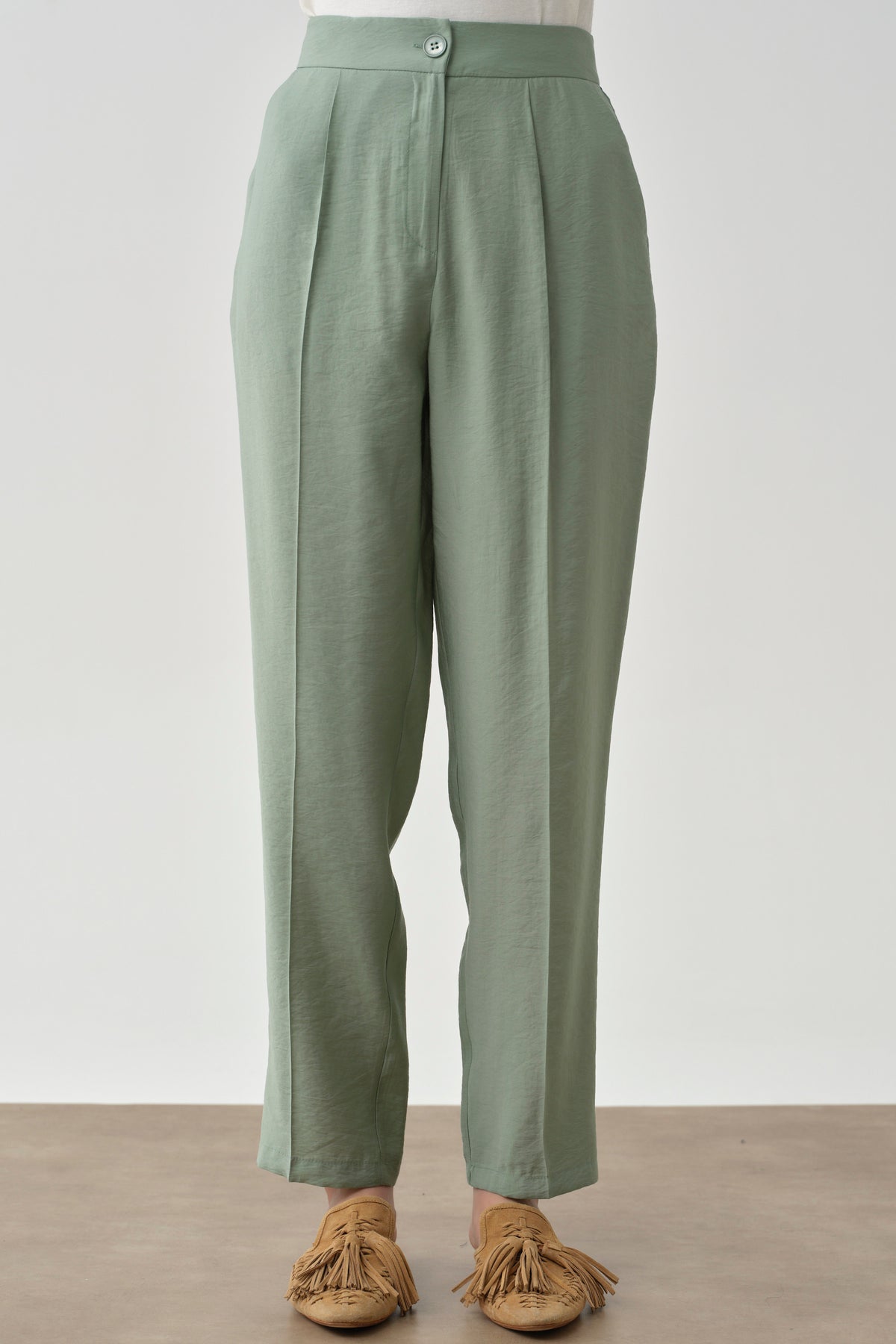 Pile Detaylı Pantolon - Mint TUGBA