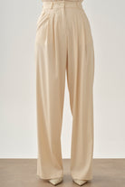 Pileli Bol Paça Pantolon - Ekru TUGBA