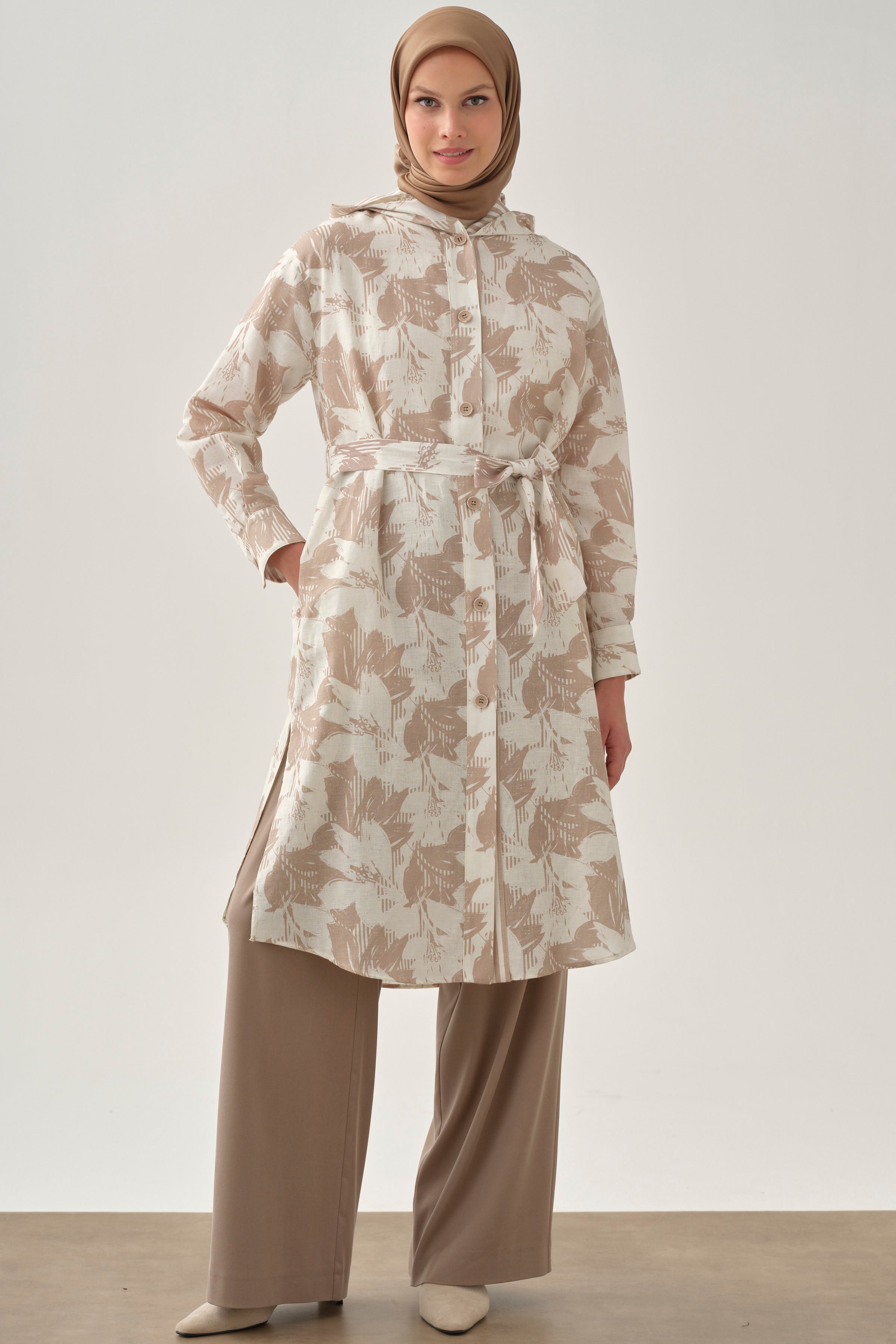 Pileli Bol Paça Pantolon - Vizon TUGBA