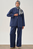 Pileli Denim Pantolon - İndigo TUGBA