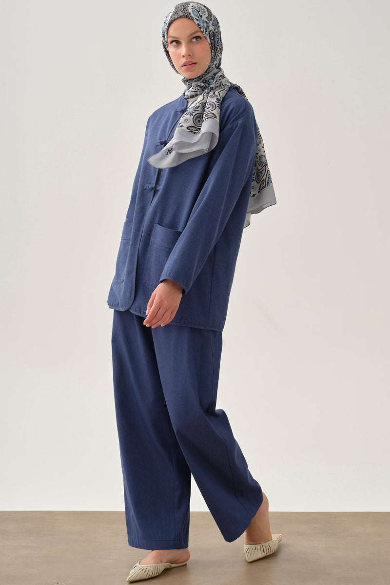 Pileli Denim Pantolon - İndigo TUGBA