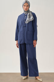 Pileli Denim Pantolon - İndigo TUGBA