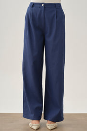 Pileli Denim Pantolon - İndigo TUGBA