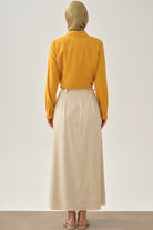 Pileli İnce Kemerli Etek - Ekru TUGBA