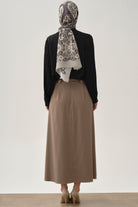 Pileli İnce Kemerli Etek - Vizon TUGBA