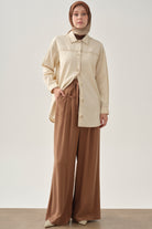 Pileli Kemerli Pantolon - Kahve TUGBA