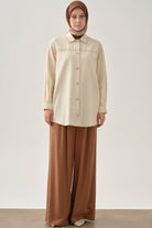 Pileli Kemerli Pantolon - Kahve TUGBA