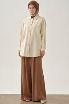 Pileli Kemerli Pantolon - Kahve TUGBA