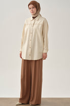 Pileli Kemerli Pantolon - Kahve TUGBA