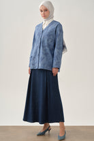 Plikaşeli Denim Etek - İndigo TUGBA