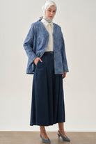 Plikaşeli Denim Etek - İndigo TUGBA