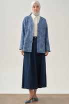 Plikaşeli Denim Etek - İndigo TUGBA