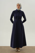 Plikaşeli Elbise - Lacivert TUGBA