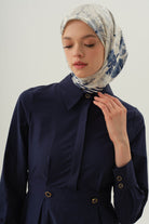 Plikaşeli Elbise - Lacivert TUGBA