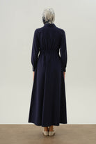 Plikaşeli Elbise - Lacivert TUGBA