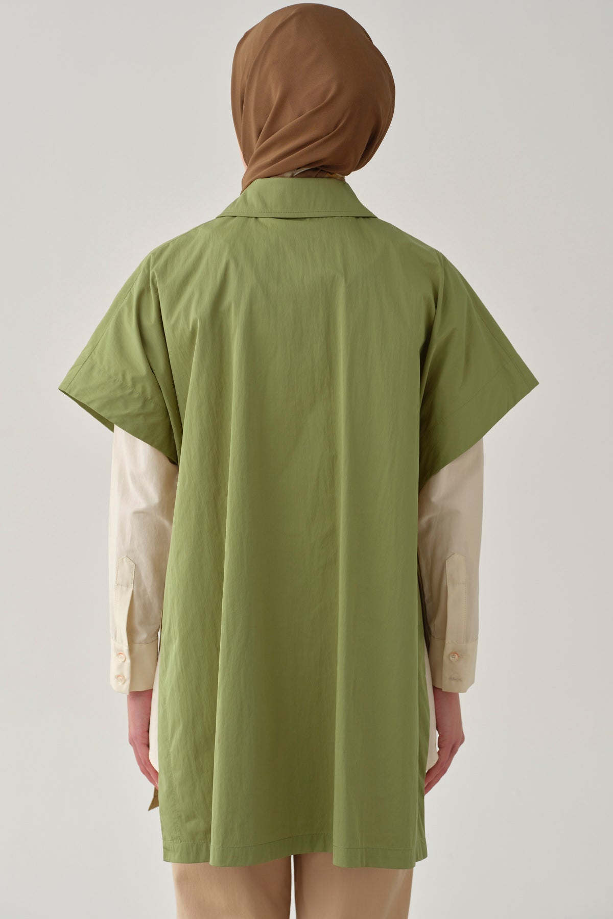 Polo Yaka Düğmeli Panço - Olive TUGBA