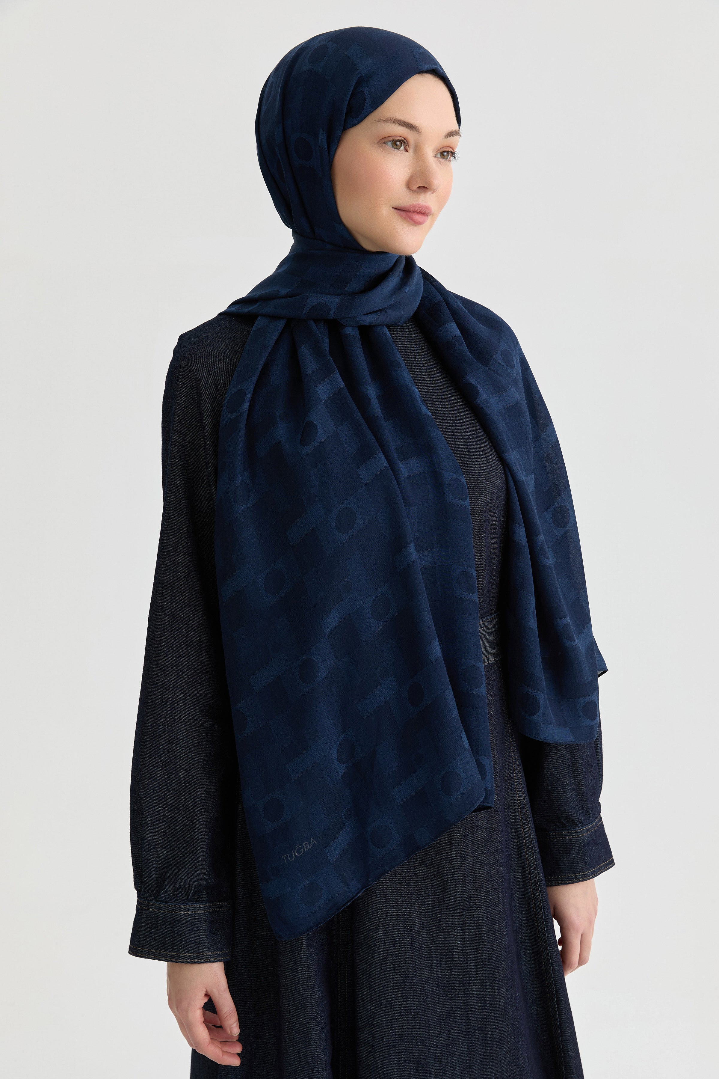 Miray Jakar Natural Şal - Lacivert TUGBA