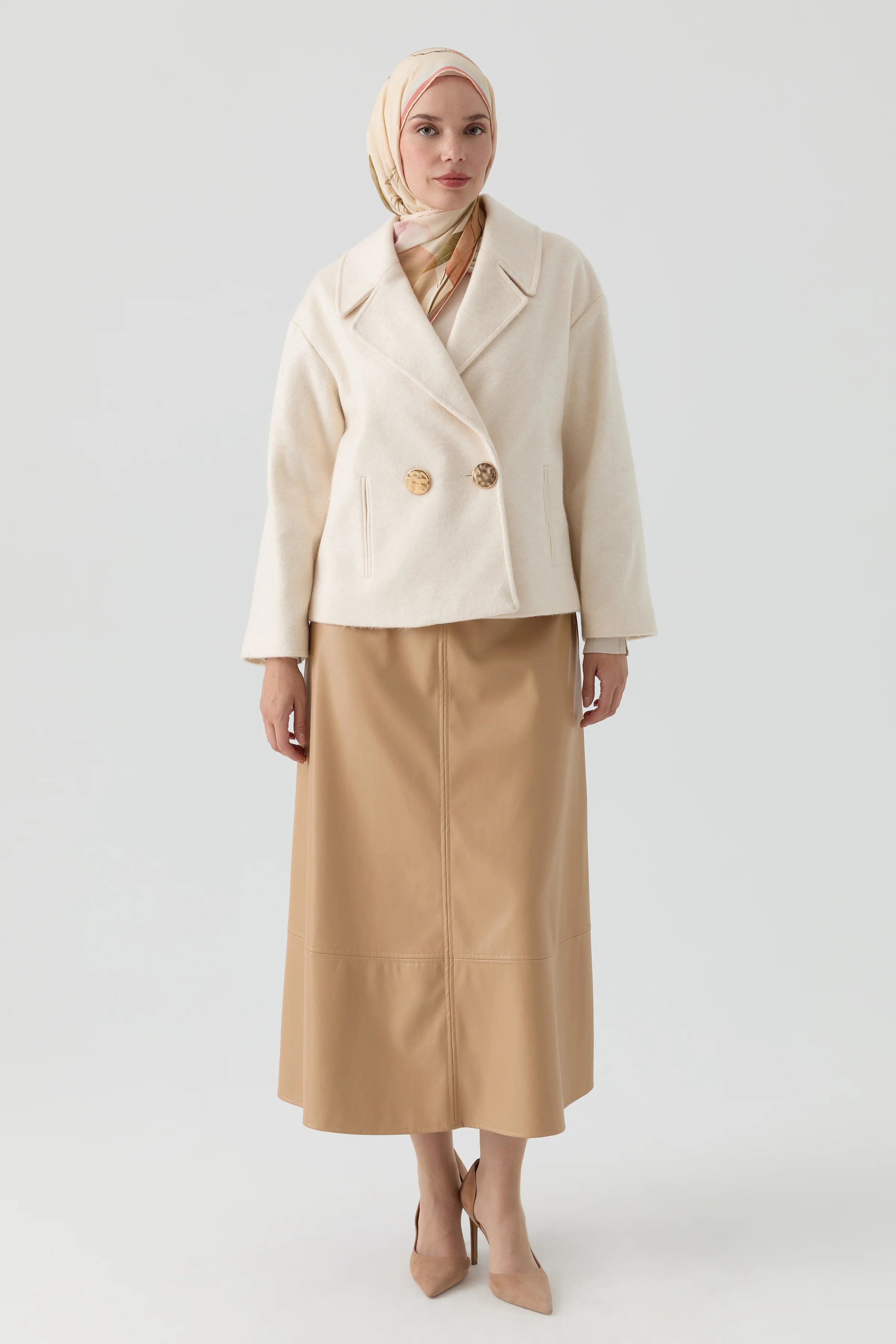 Kruvaze Mini Ceket - Ekru TUGBA