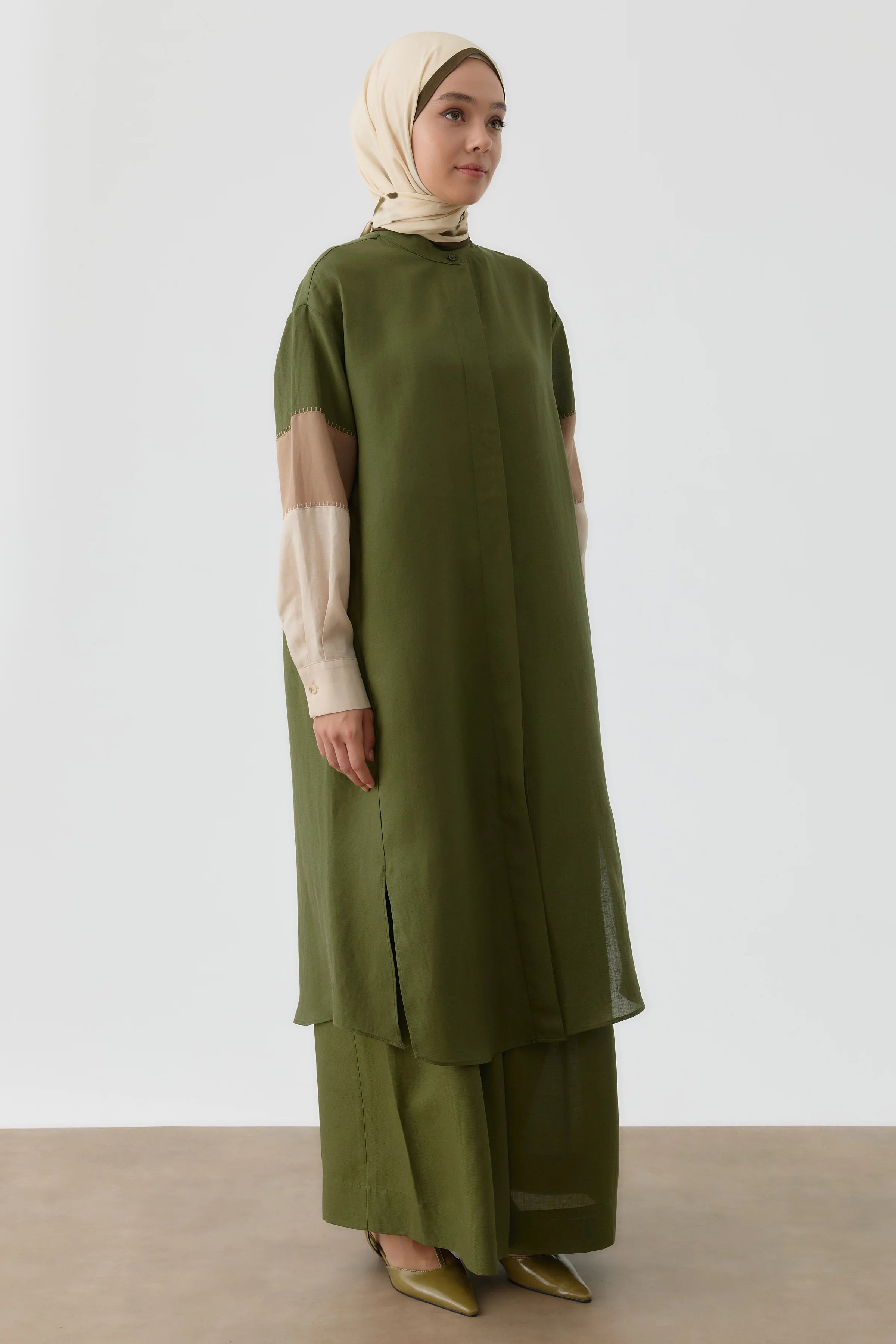 İki Kombinli Nakışlı Tunik - Haki TUGBA