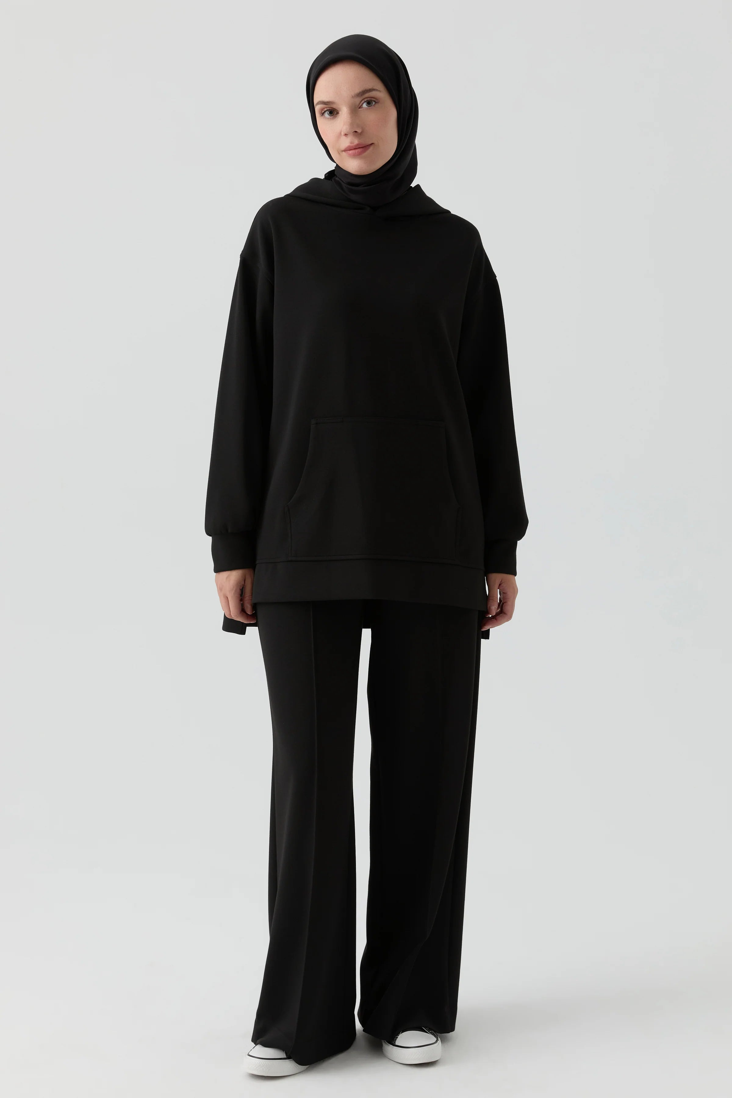 Bel Lastikli Nervürlü Örme Pantolon - Siyah TUGBA