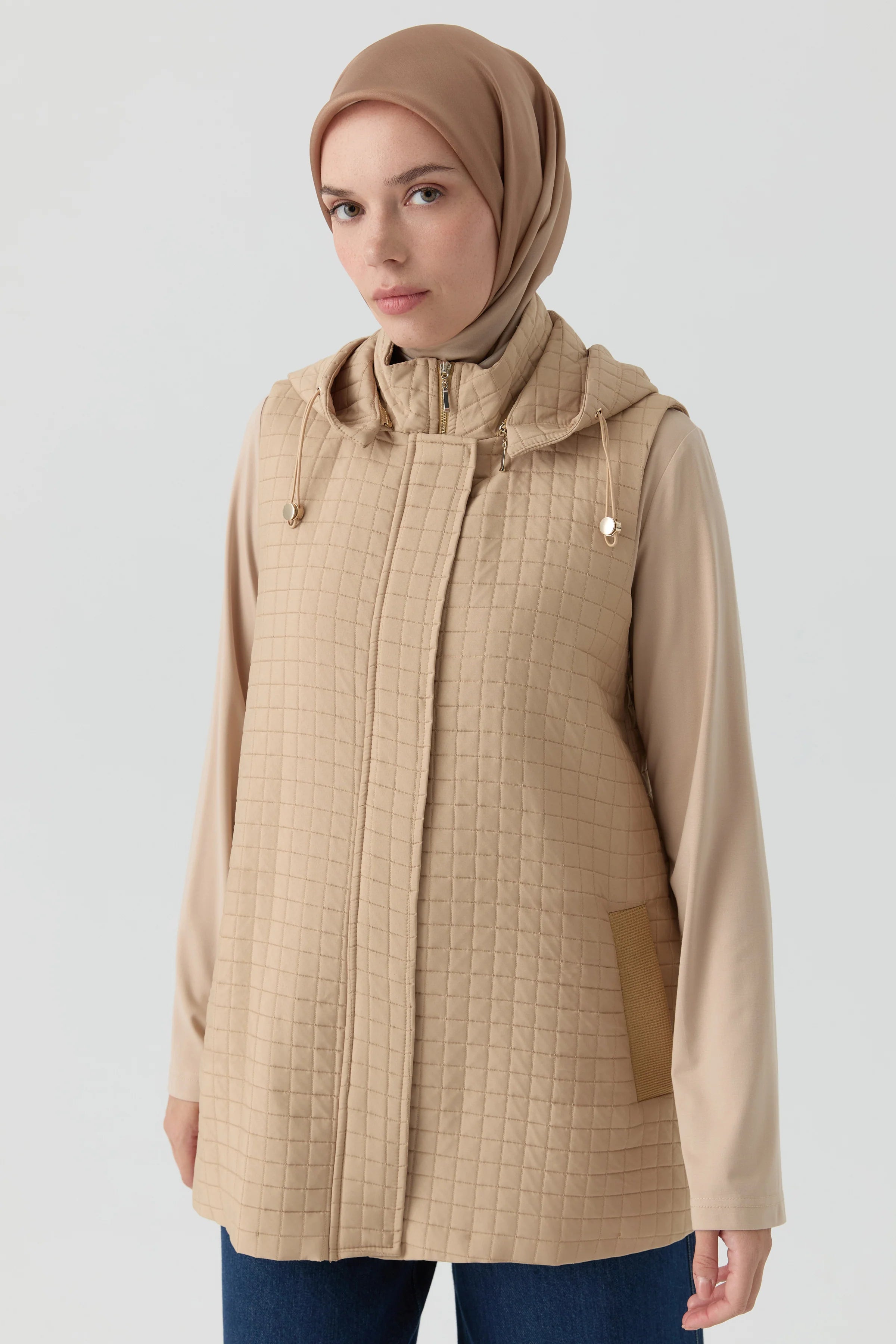 Ribana Cepli Kapitone Yelek - Bej TUGBA