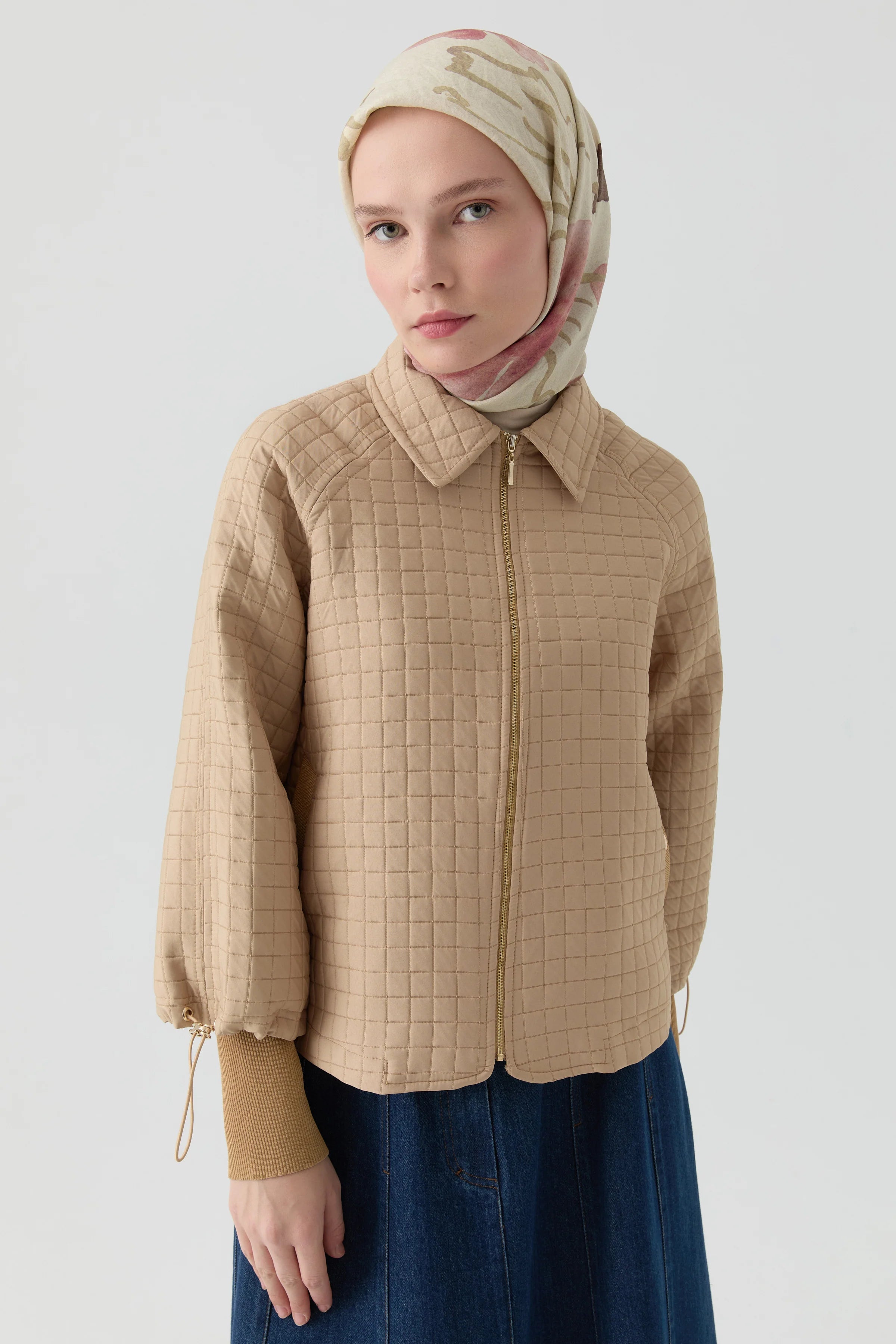 Ribana Detaylı Kapitone Mini Mont - Bej TUGBA