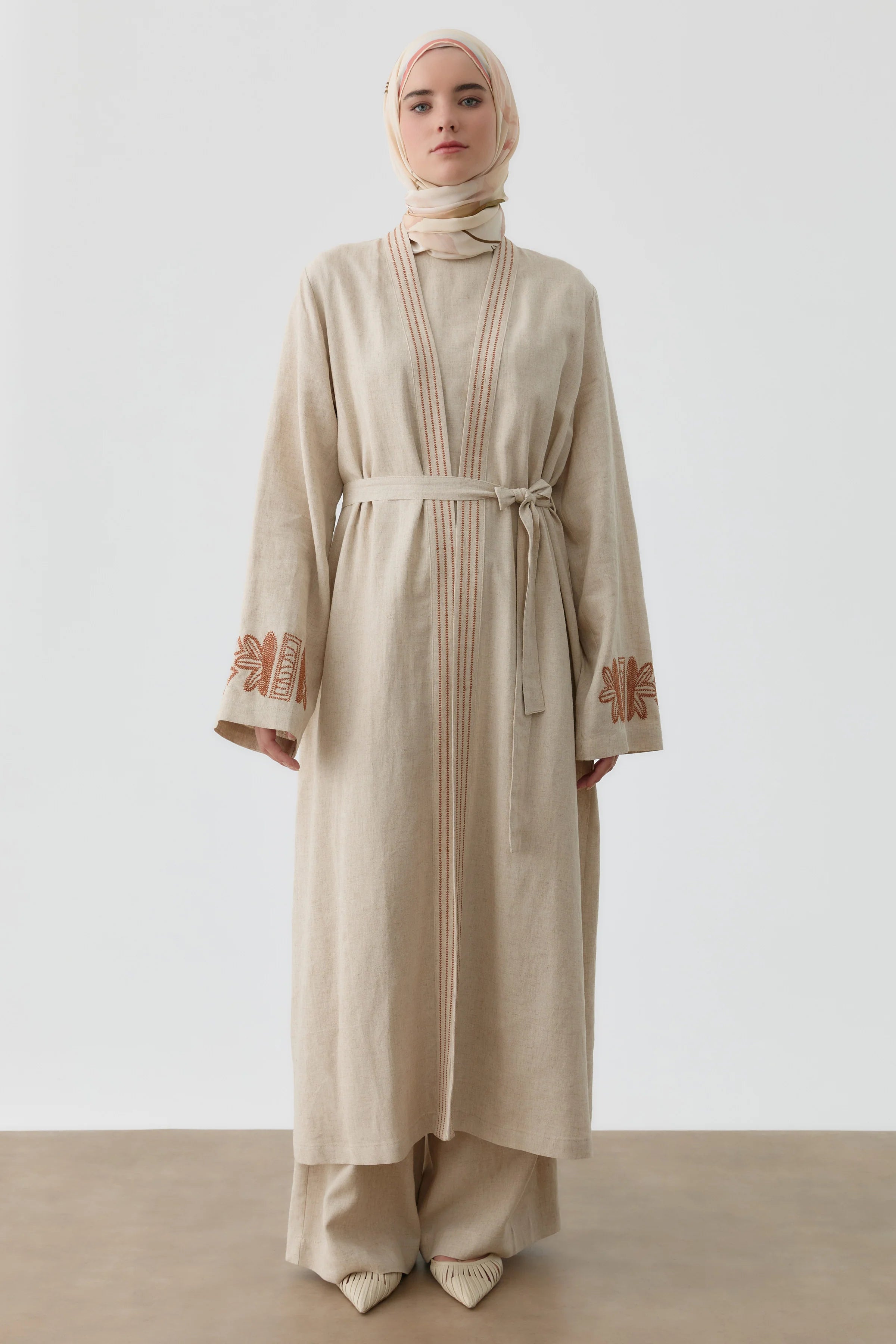 Nakışlı Kimono Takım - Bej TUGBA