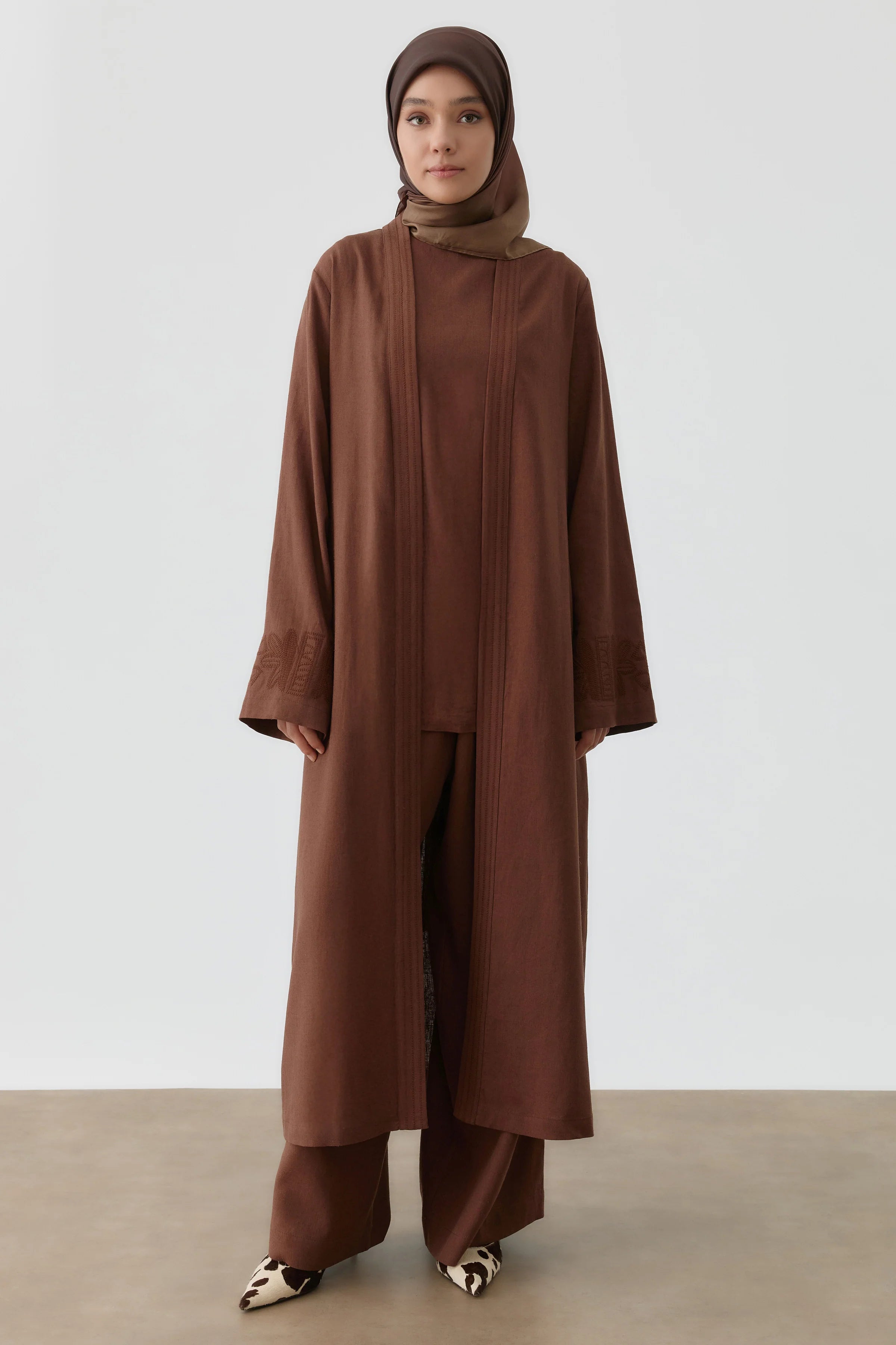 Nakışlı Kimono Takım - Acı Kahve TUGBA