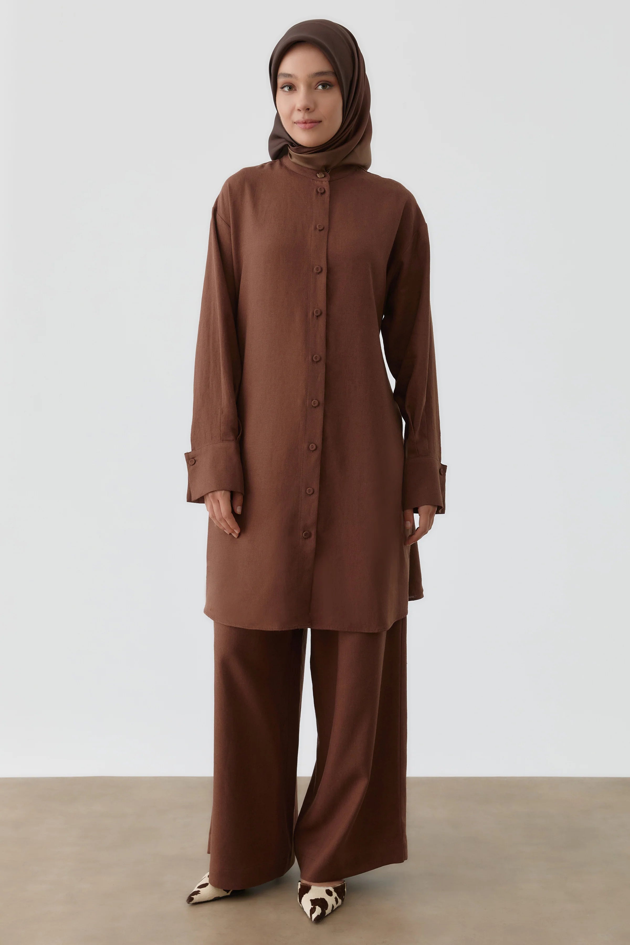 Bel Bağcıklı Tunik - Acı Kahve TUGBA