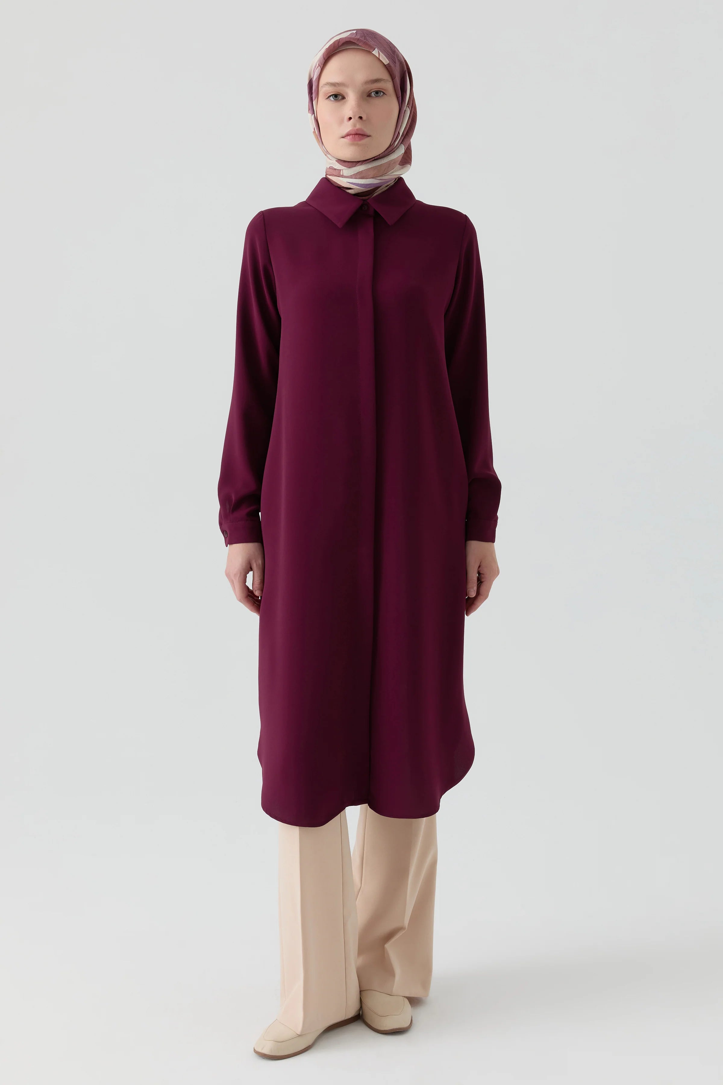 Gizli Patlı Basic Tunik - Mürdüm TUGBA